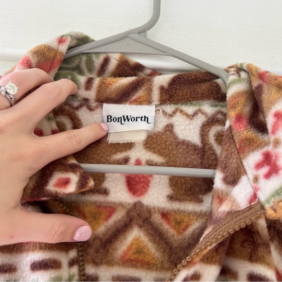 Vintage BonWorth XL Squirrel Fall Fleece Zip Jacket Boho Tribal Y2K - Picture 5 of 10